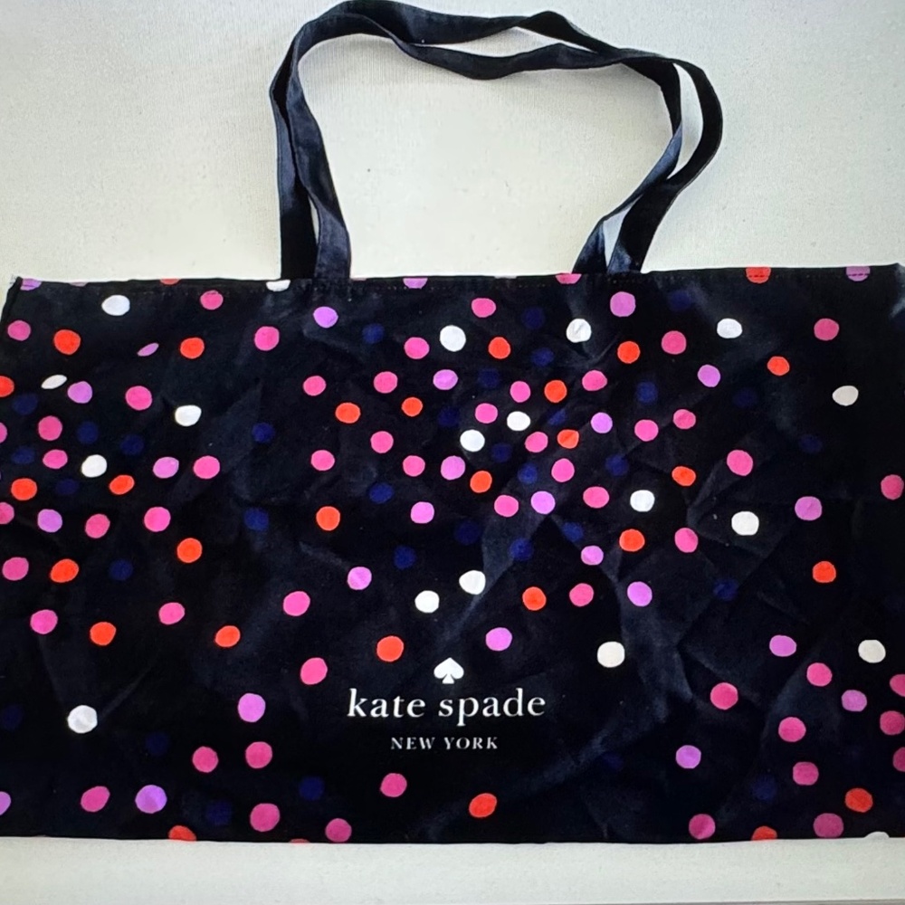 KATE SPADE Black w/ Multi Color Polka Dots Large Fabric Tote Shopping Bag NWOT